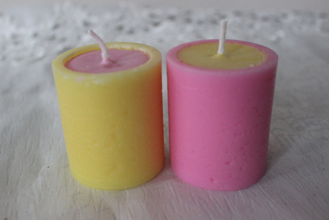 Two Pink/Yellow Cylinder Candles