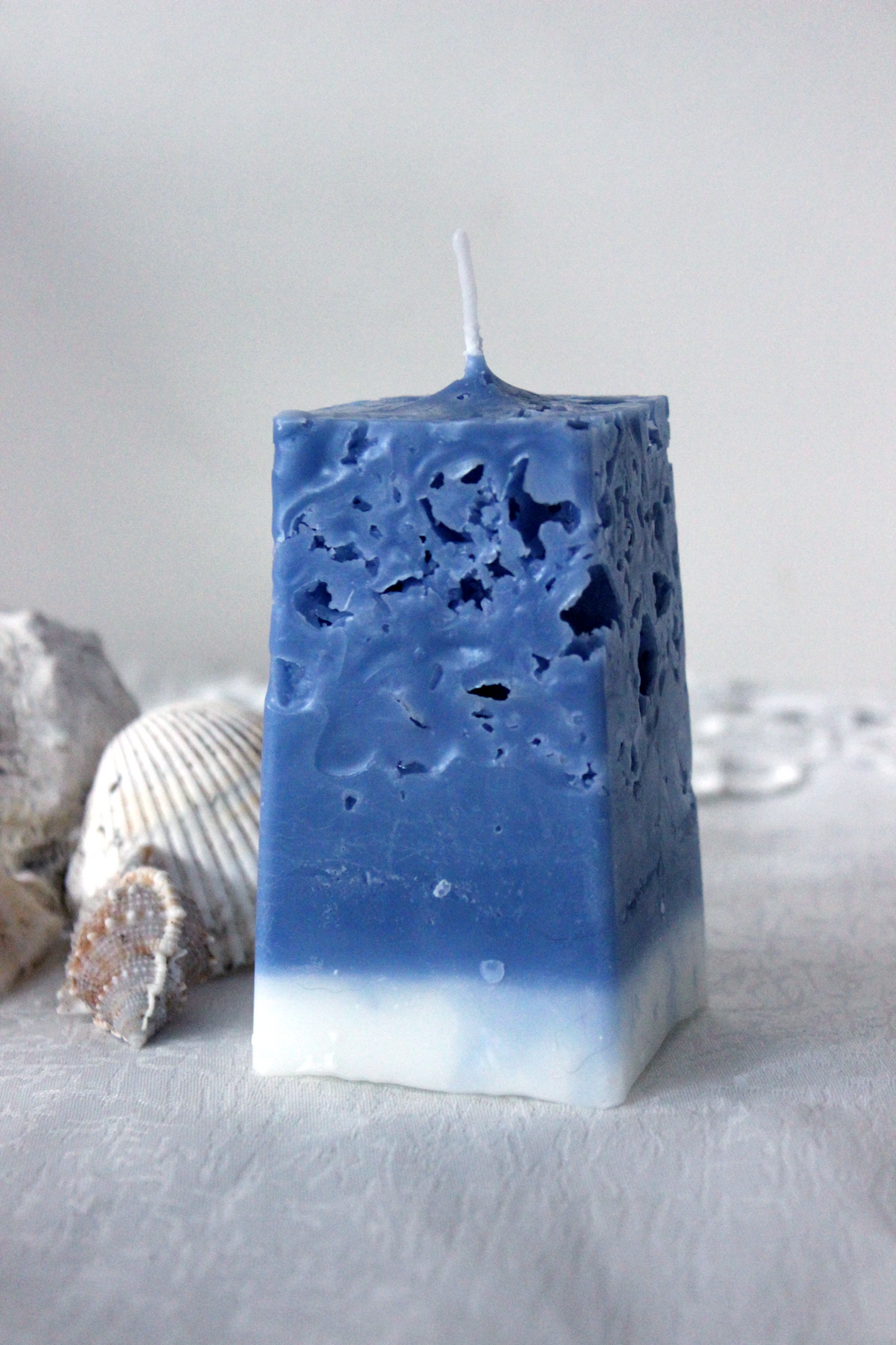 Medium Blue Square Coral Candle