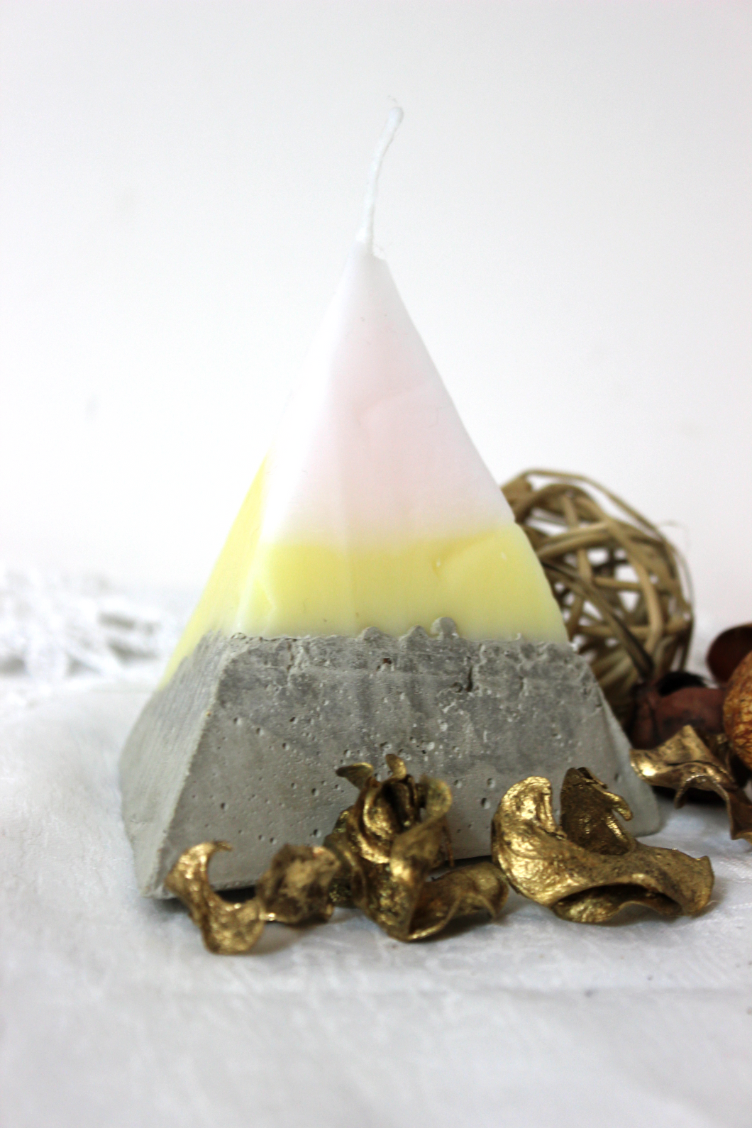 Large Volcanic Yellow/White Candle